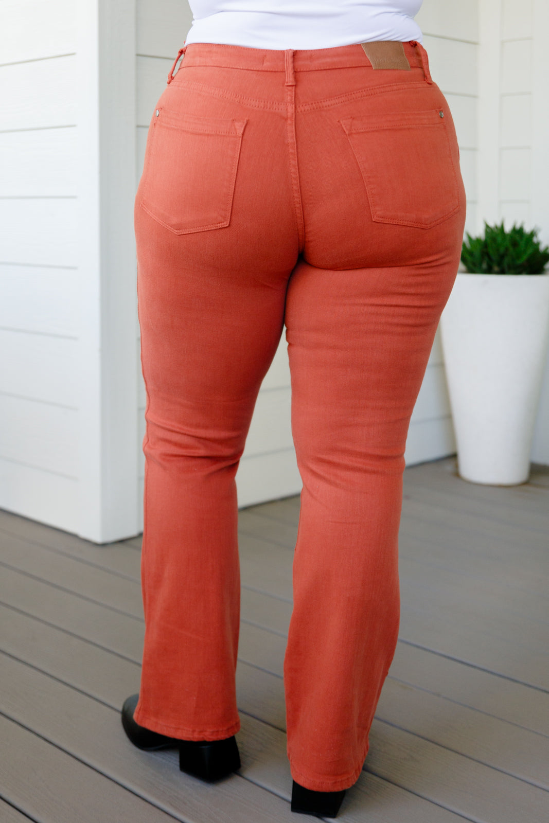 Autumn Mid Rise Slim Bootcut Jeans in Terracotta - WEBSITE EXCLUSIVE