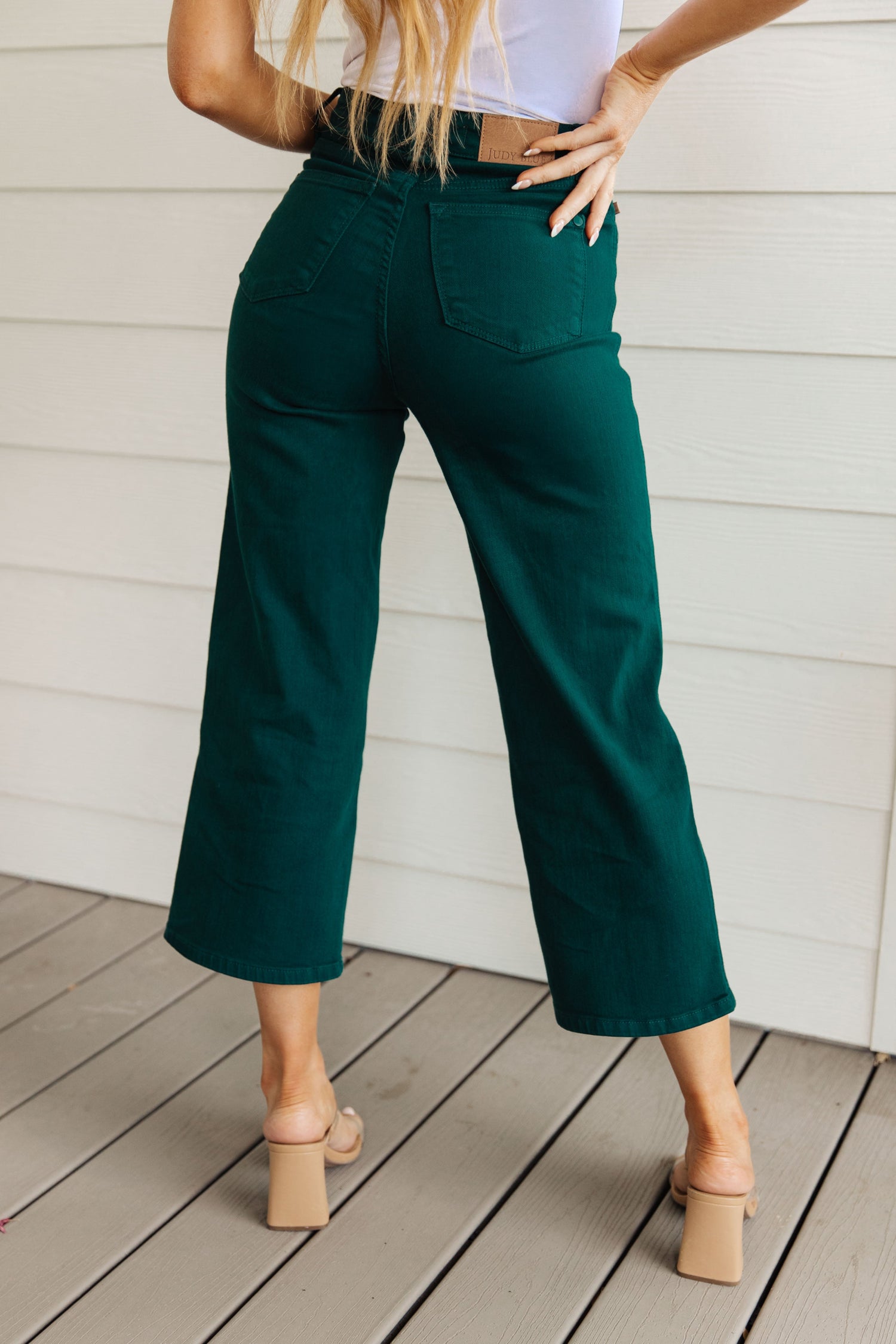 Briar High Rise Control Top Wide Leg Crop Jeans in Teal - WEBSITE EXCLUSIVE
