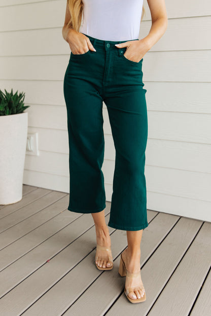 Briar High Rise Control Top Wide Leg Crop Jeans in Teal - WEBSITE EXCLUSIVE