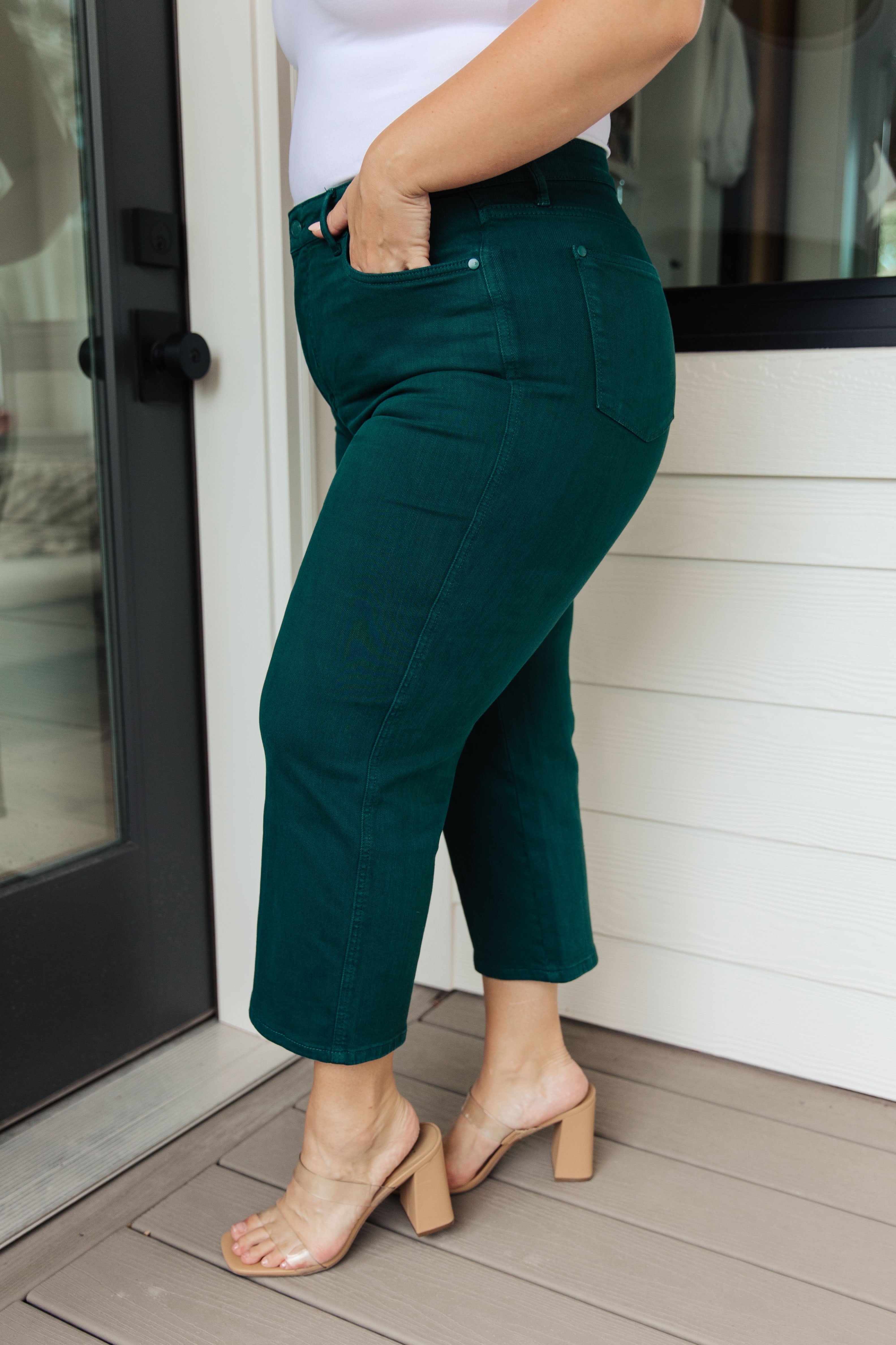 Briar High Rise Control Top Wide Leg Crop Jeans in Teal - WEBSITE EXCLUSIVE