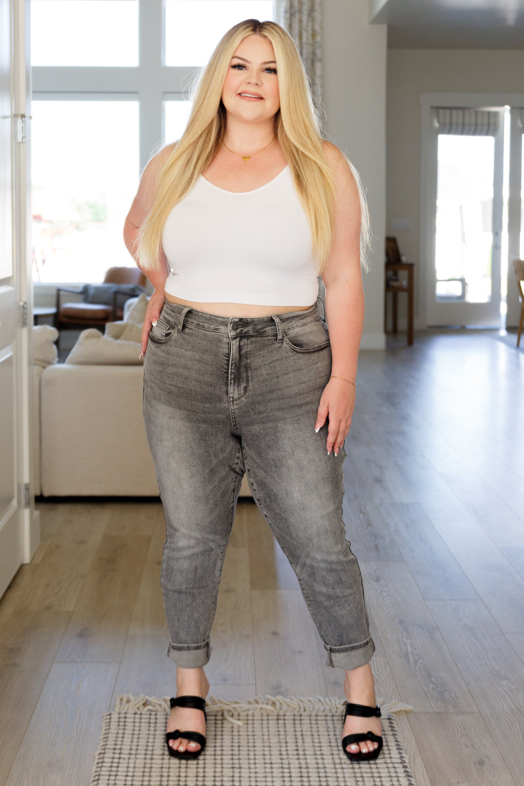 Charlotte High Rise Stone Wash Slim Jeans in Gray - Website Exclusive