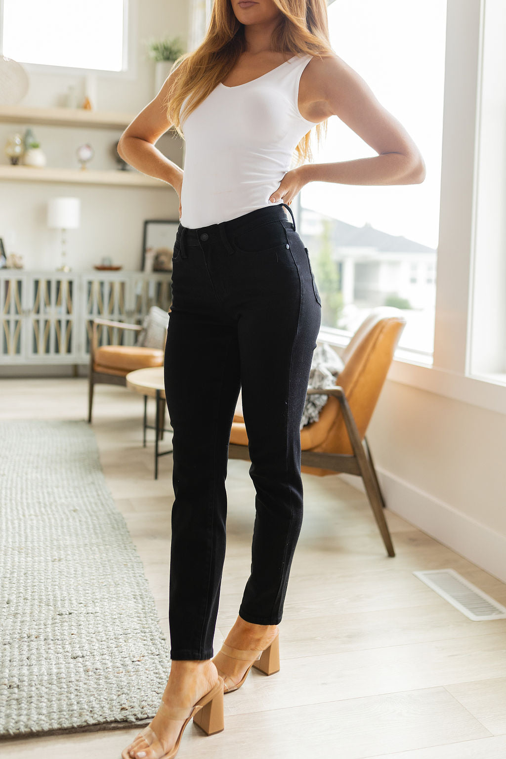 Edith Mid Rise Classic Slim Jeans in Black - Website Exclusive