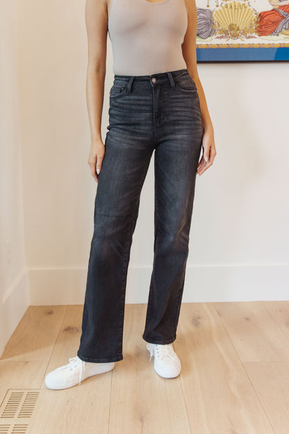 Eleanor High Rise Classic Straight Jeans in Washed Black - WEBSITE EXCLUSIVE