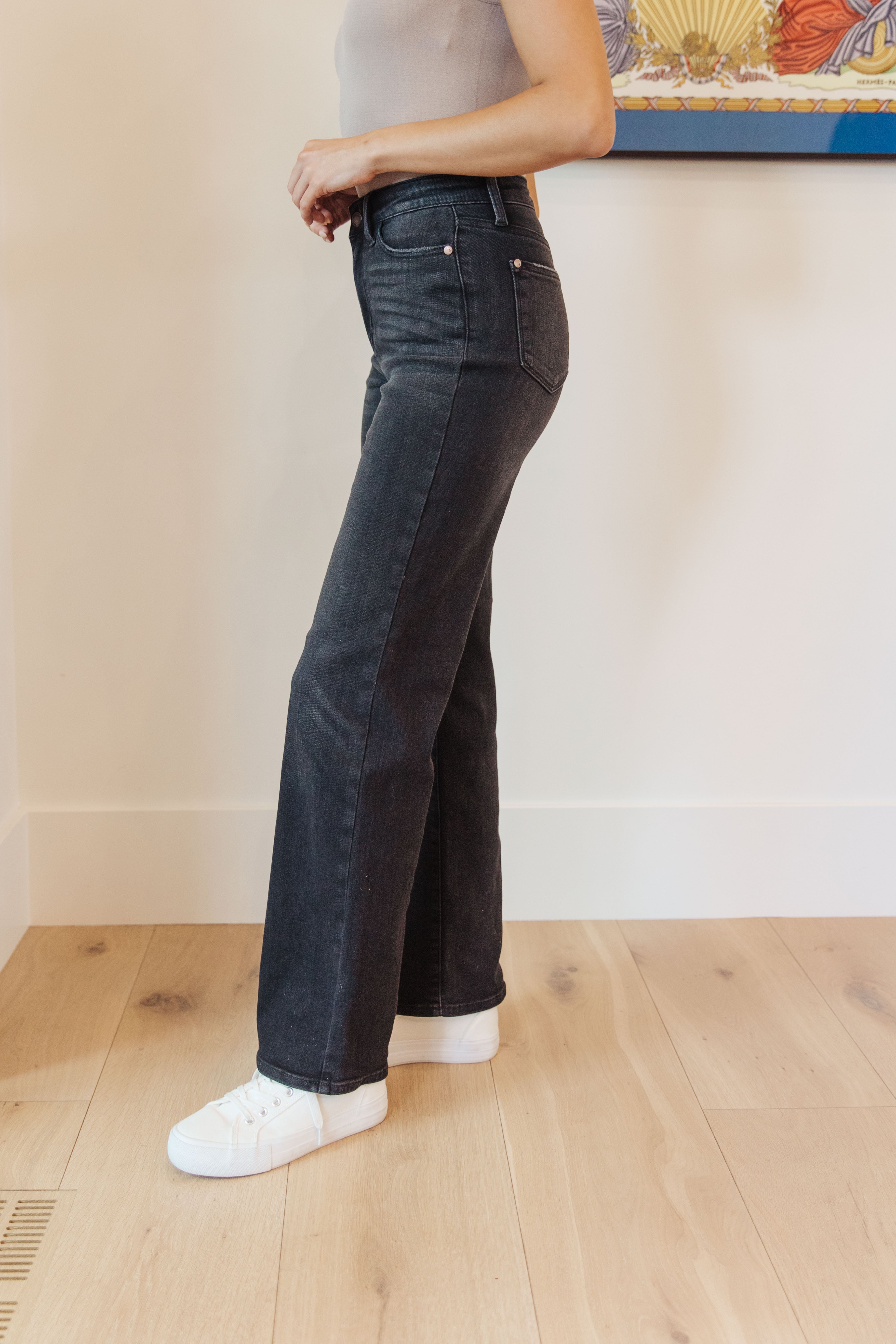 Eleanor High Rise Classic Straight Jeans in Washed Black - WEBSITE EXCLUSIVE