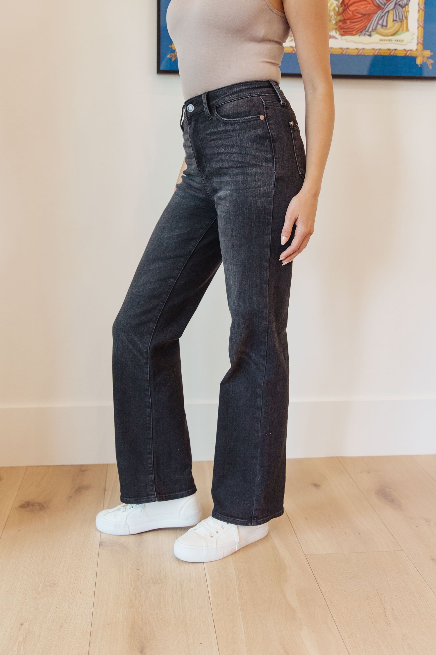 Eleanor High Rise Classic Straight Jeans in Washed Black - WEBSITE EXCLUSIVE
