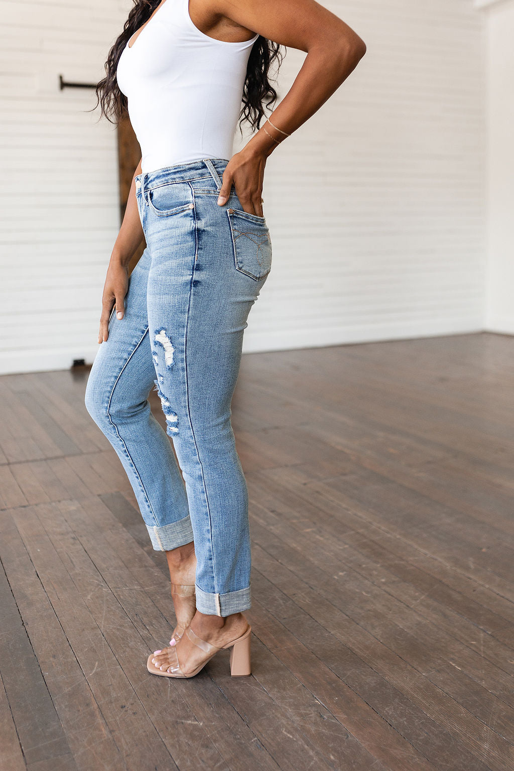 Elodie Mid Rise Distressed Boyfriend Jeans - WEBSITE EXCLUSIVE