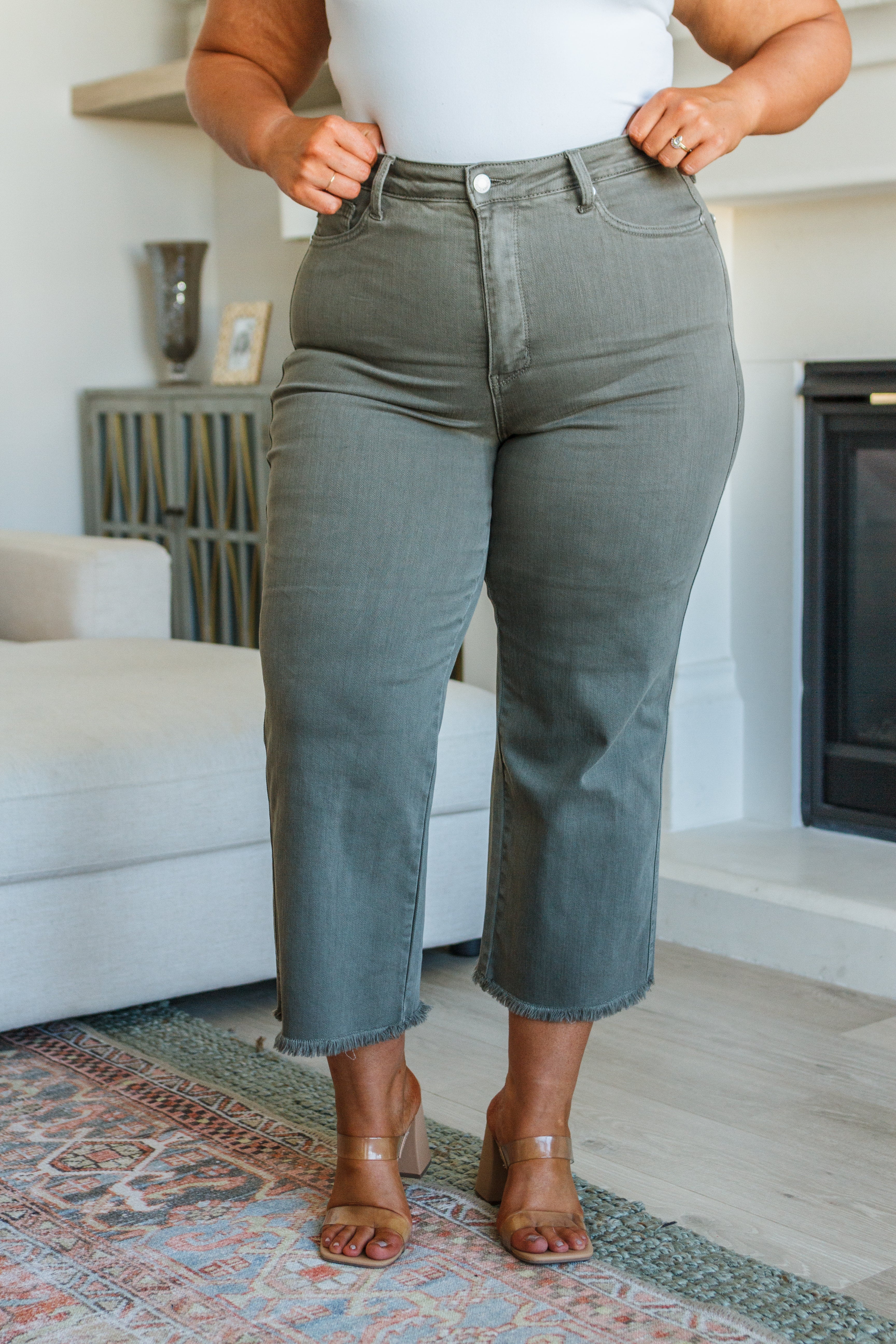 Harvey High Rise Control Top Wide Leg Crop Jeans in Olive- WEBSITE EXCLUSIVE