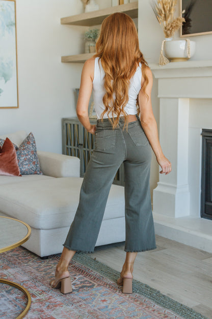 Harvey High Rise Control Top Wide Leg Crop Jeans in Olive- WEBSITE EXCLUSIVE