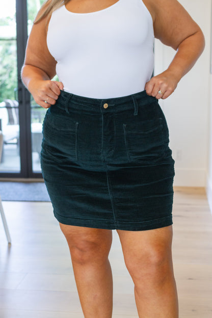 Melinda Corduroy Patch Pocket Skirt in Emerald - WEBSITE EXCLUSIVE