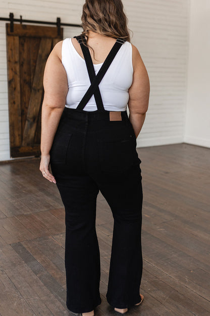 Imogene Control Top Retro Flare Overalls in Black - WEBSITE EXCLUSIVE