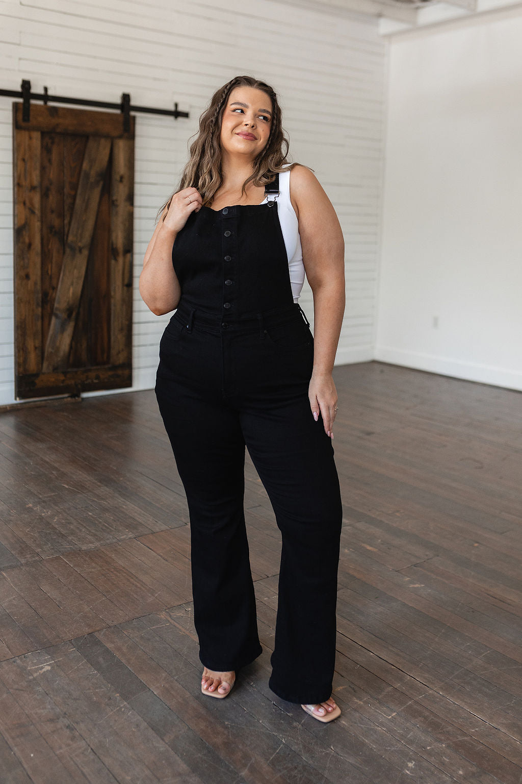 Imogene Control Top Retro Flare Overalls in Black - WEBSITE EXCLUSIVE