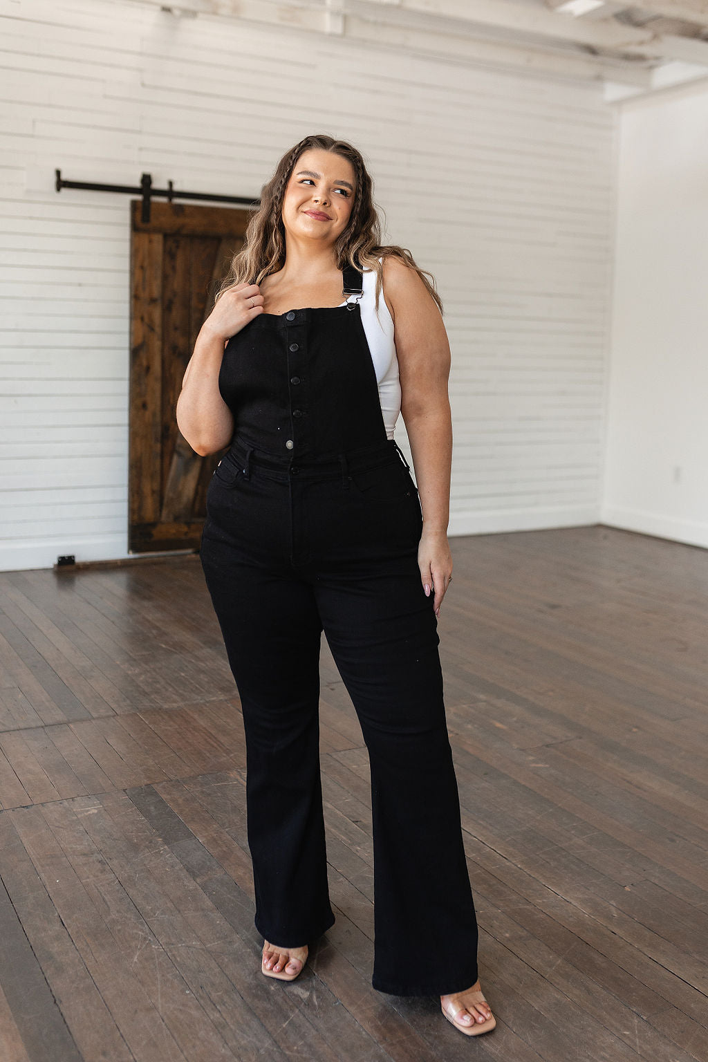 Imogene Control Top Retro Flare Overalls in Black - WEBSITE EXCLUSIVE