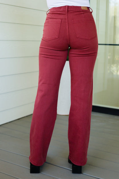 Phoebe High Rise Front Seam Straight Jeans in Burgundy - WEBSITE EXCLUSIVE