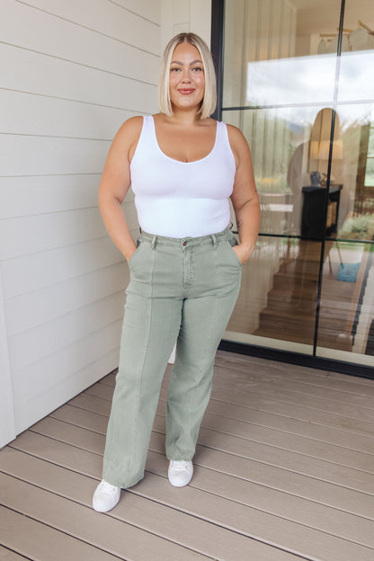 Phoebe High Rise Front Seam Straight Jeans in Sage - WEBSITE EXCLUSIVE