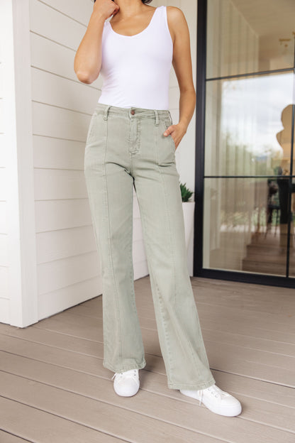 Phoebe High Rise Front Seam Straight Jeans in Sage - WEBSITE EXCLUSIVE