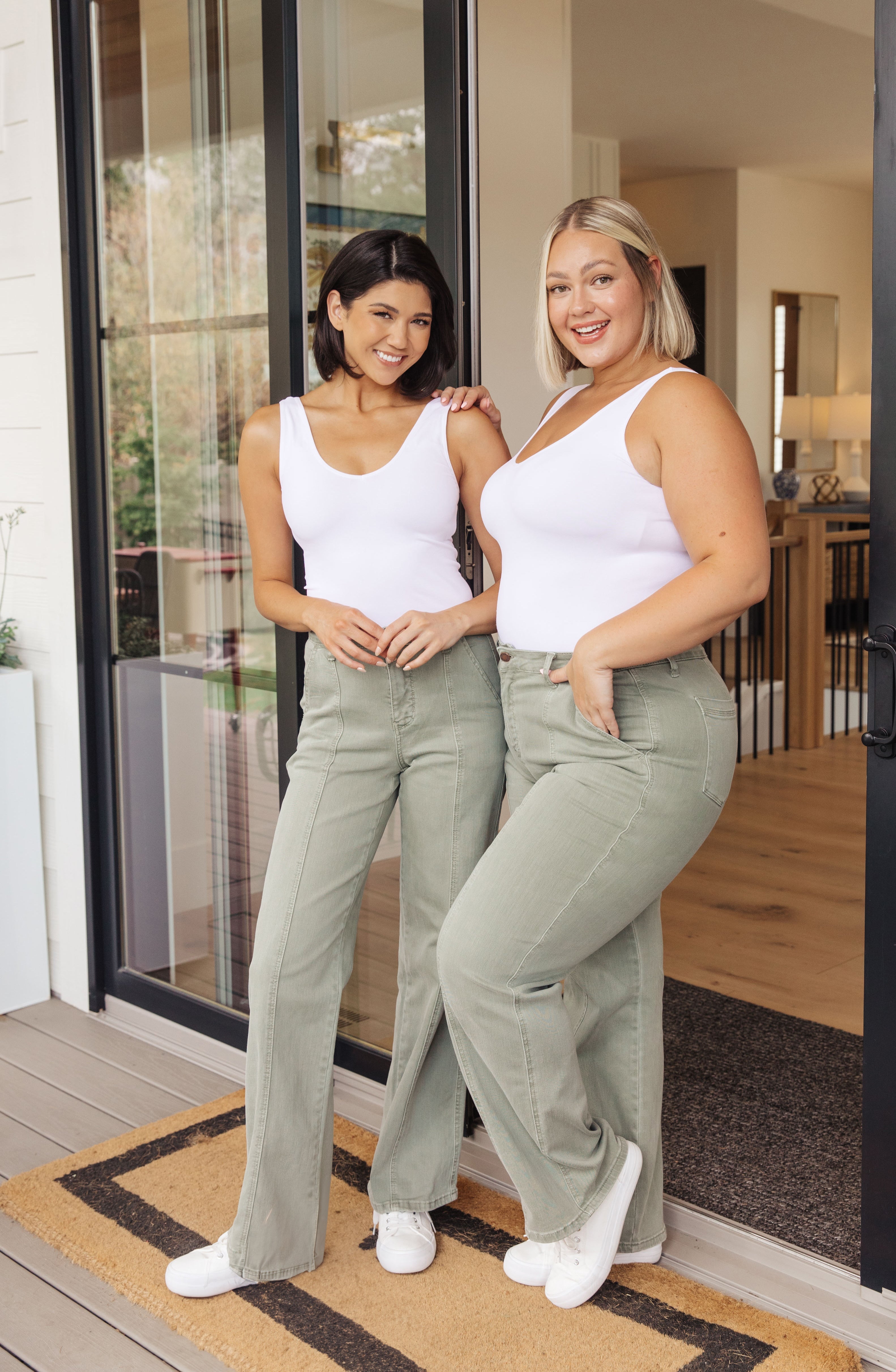 Phoebe High Rise Front Seam Straight Jeans in Sage - WEBSITE EXCLUSIVE