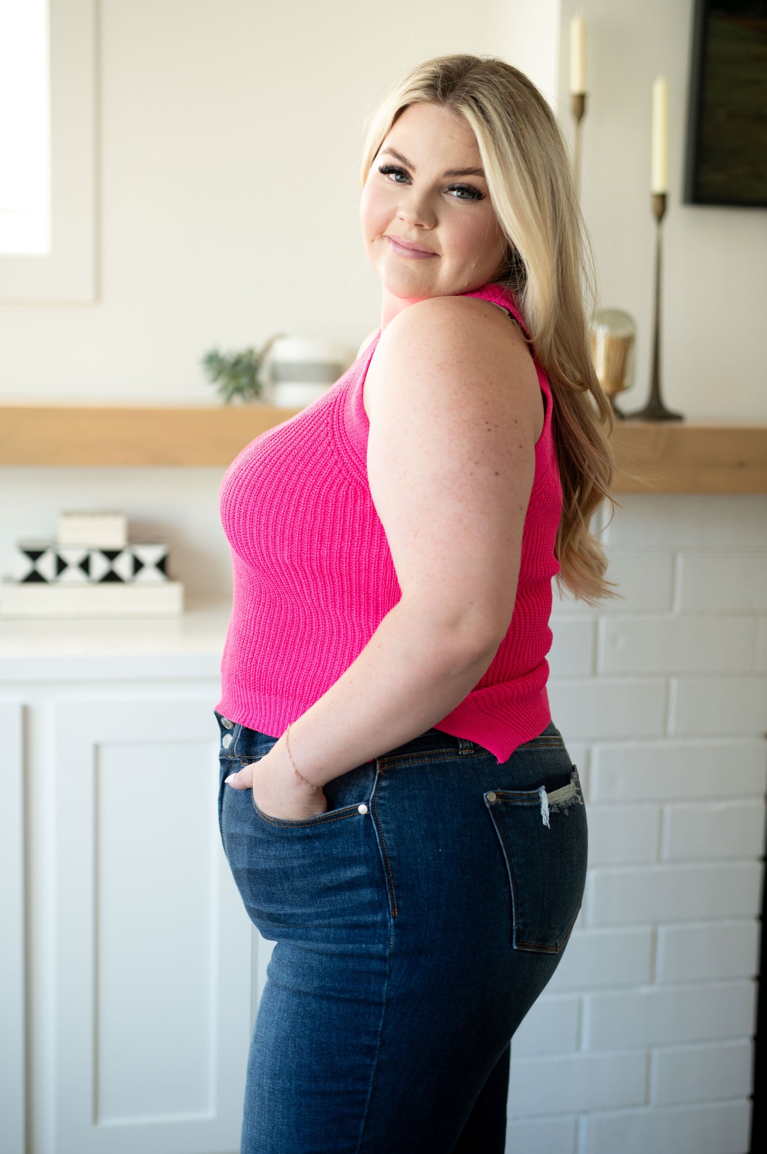Previous Engagement Halter Neck Sweater Tank in Pink - WEBSITE EXCLUSIVE
