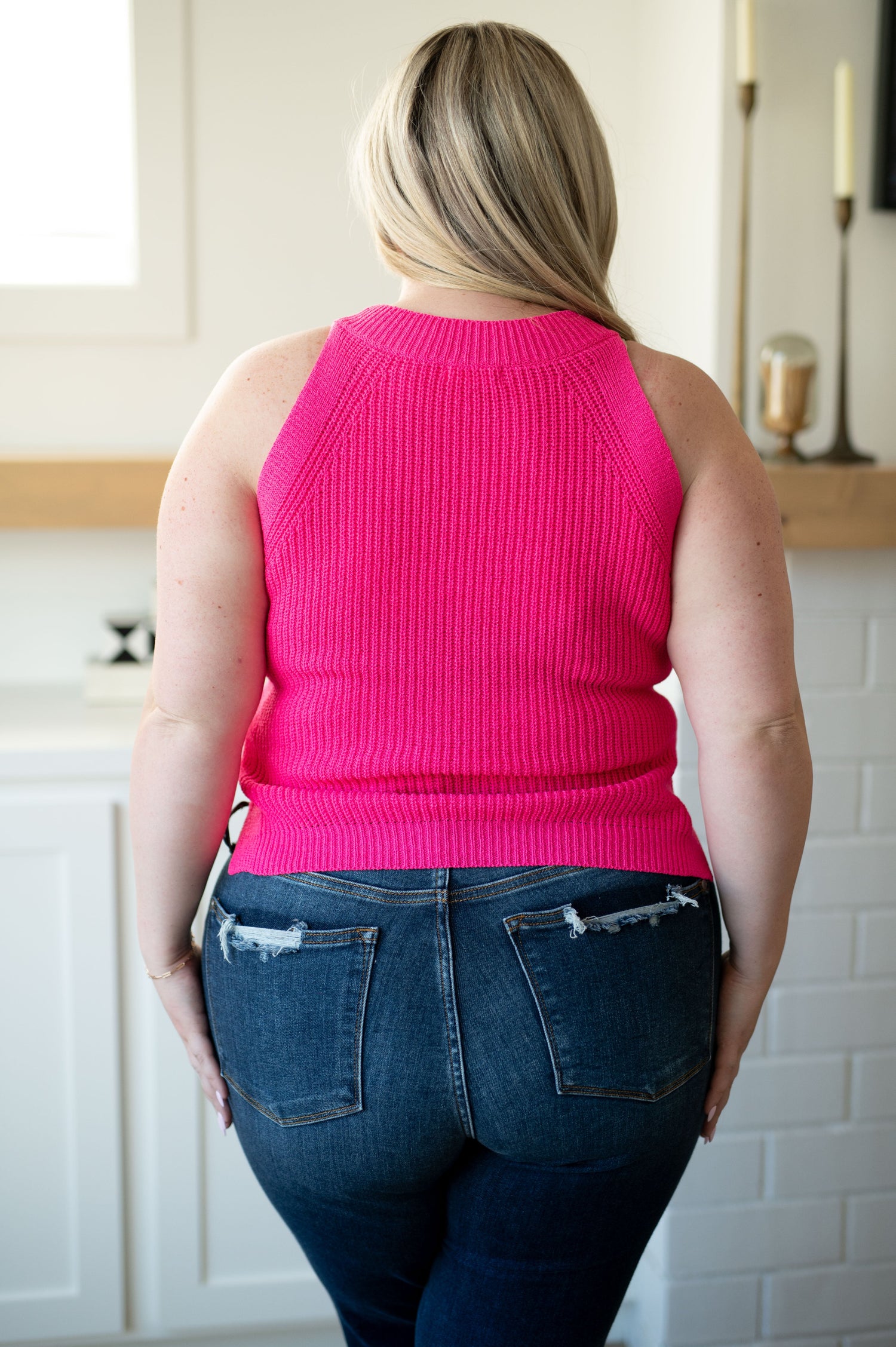 Previous Engagement Halter Neck Sweater Tank in Pink - WEBSITE EXCLUSIVE