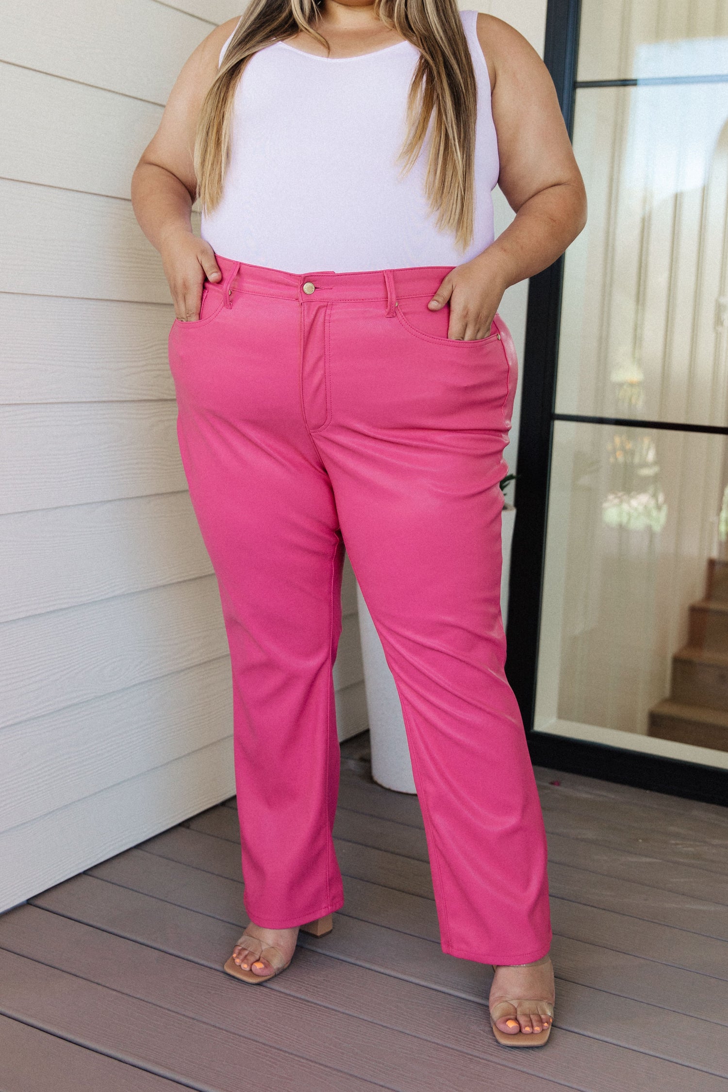 Tanya Control Top Faux Leather Pants in Hot Pink - WEBSITE EXCLUSIVE