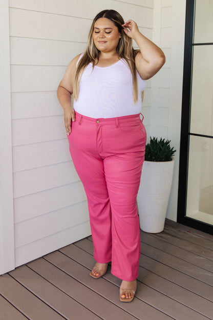 Tanya Control Top Faux Leather Pants in Hot Pink - WEBSITE EXCLUSIVE