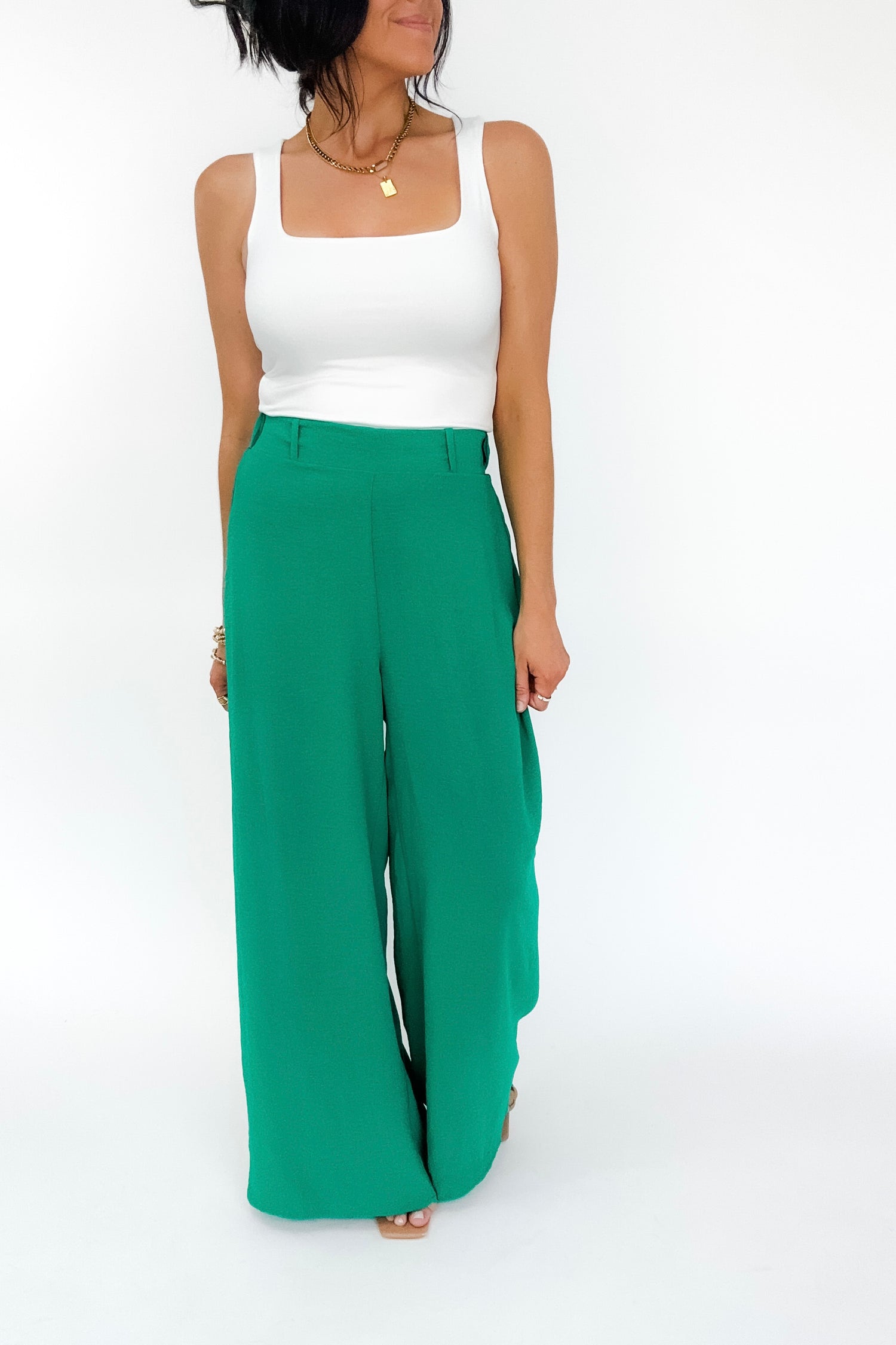 On The Other Side Wide Leg Pants in Green - WEBSITE EXCLUSIVE