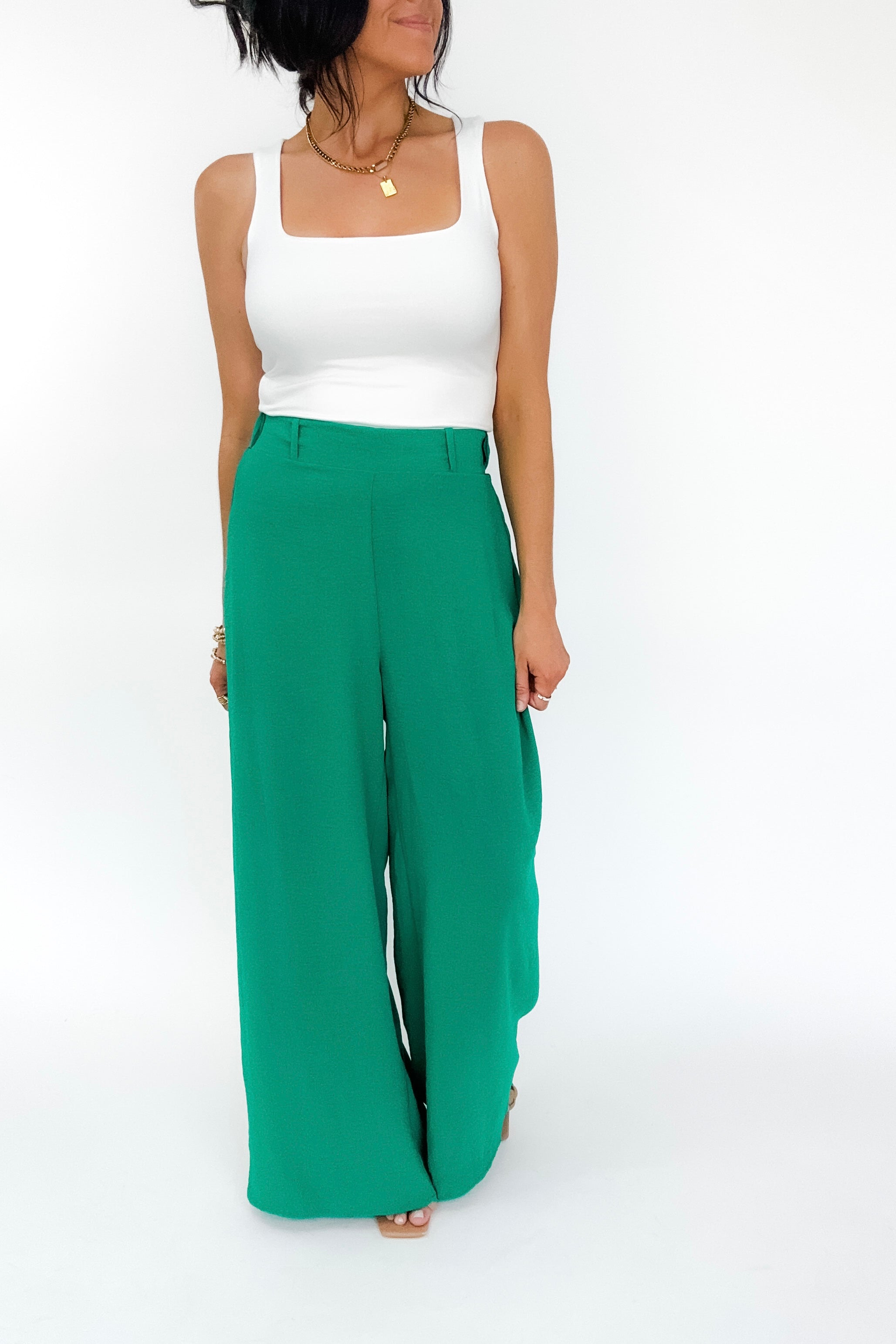 On The Other Side Wide Leg Pants in Green - WEBSITE EXCLUSIVE