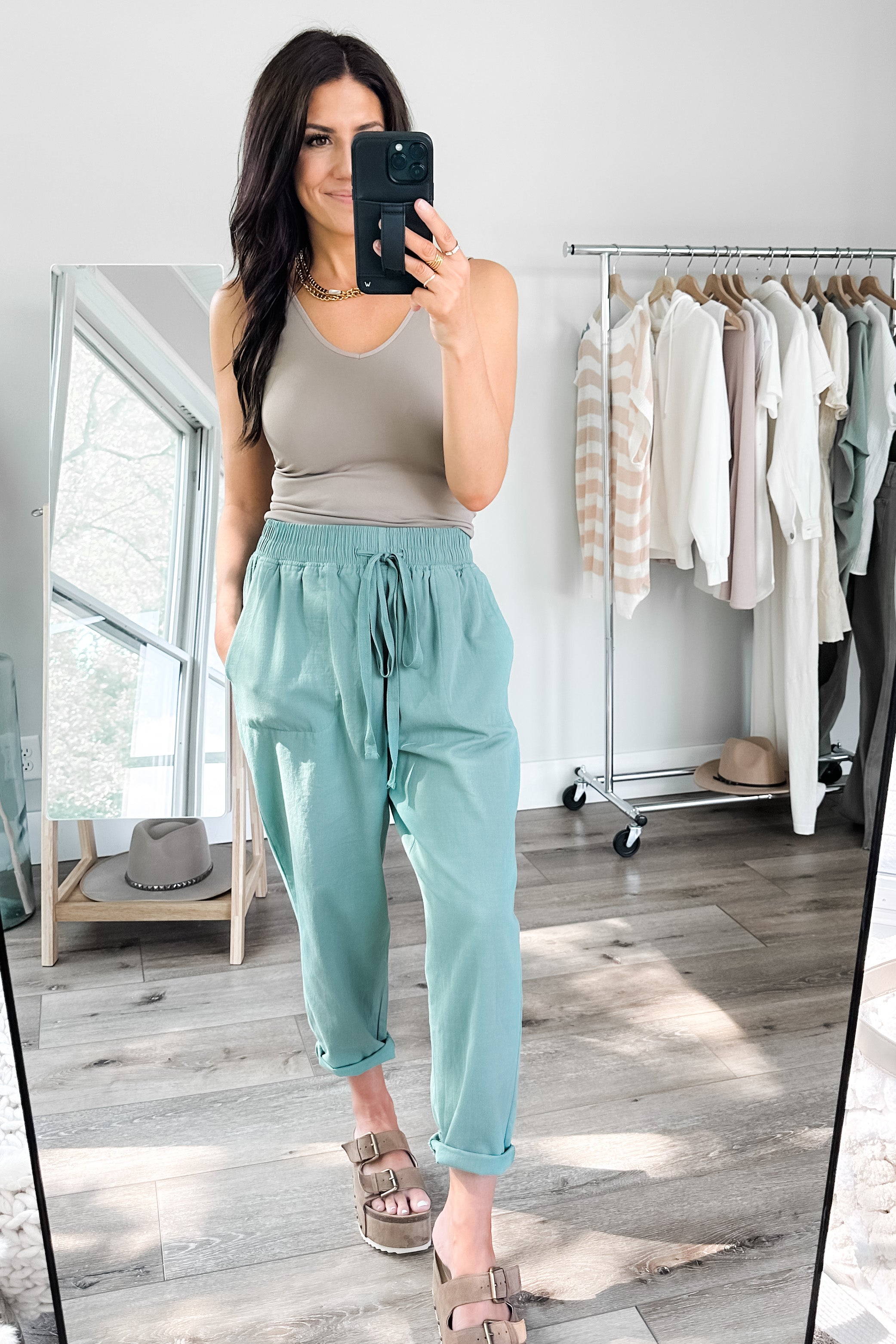 Love Me Dearly High Waisted Pants in Jade - WEBSITE EXCLUSIVE
