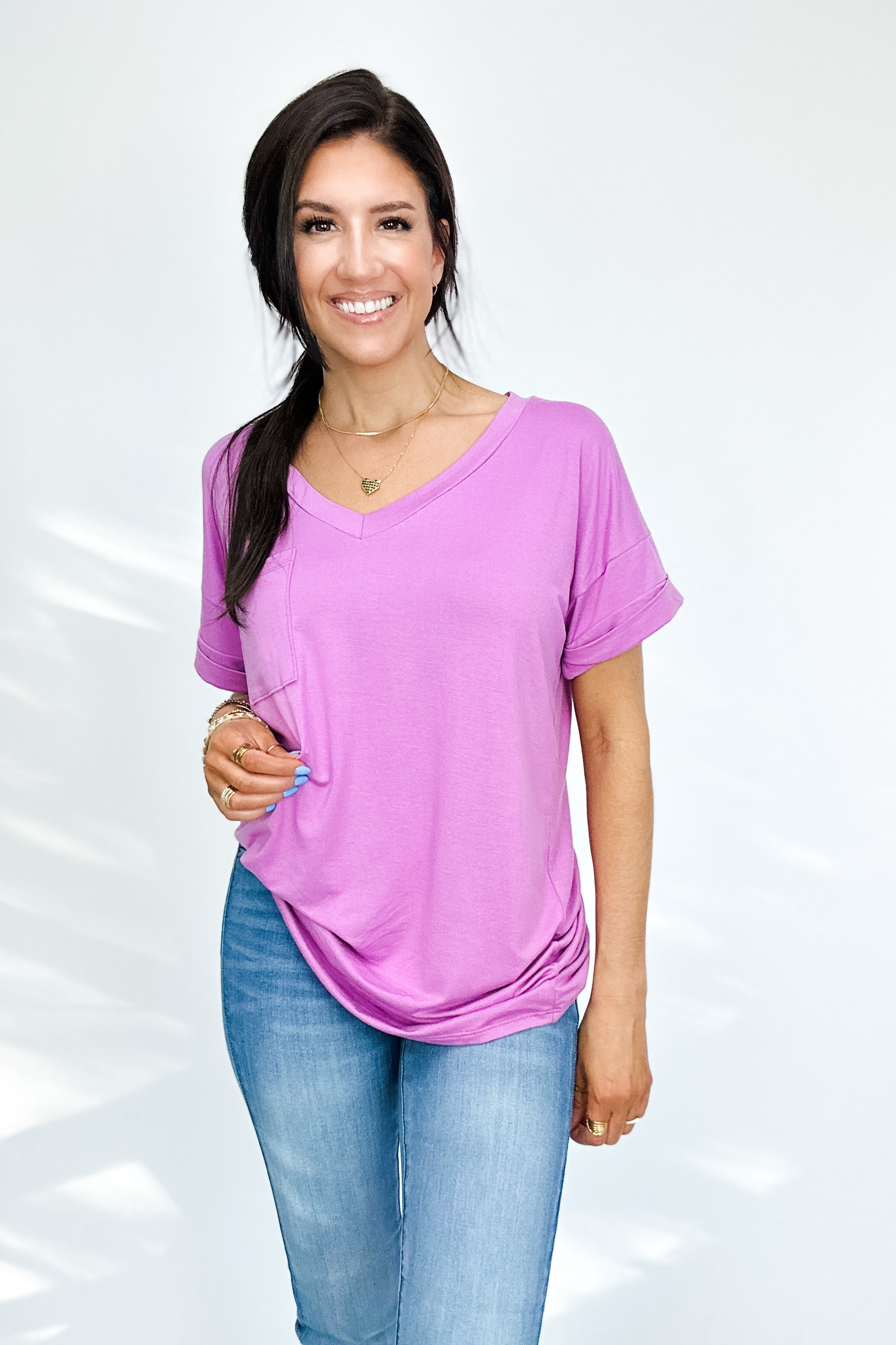 Absolute Favorite V-Neck Top in Orchid - WEBSITE EXCLUSIVE