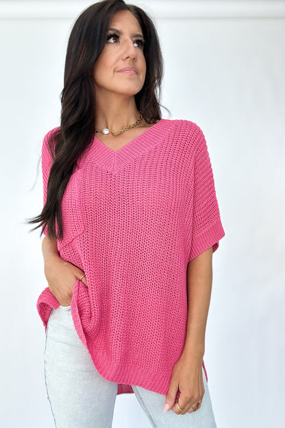 FOR KEEPS SWEATER KNIT SHORT SLEEVE TOP IN PINK