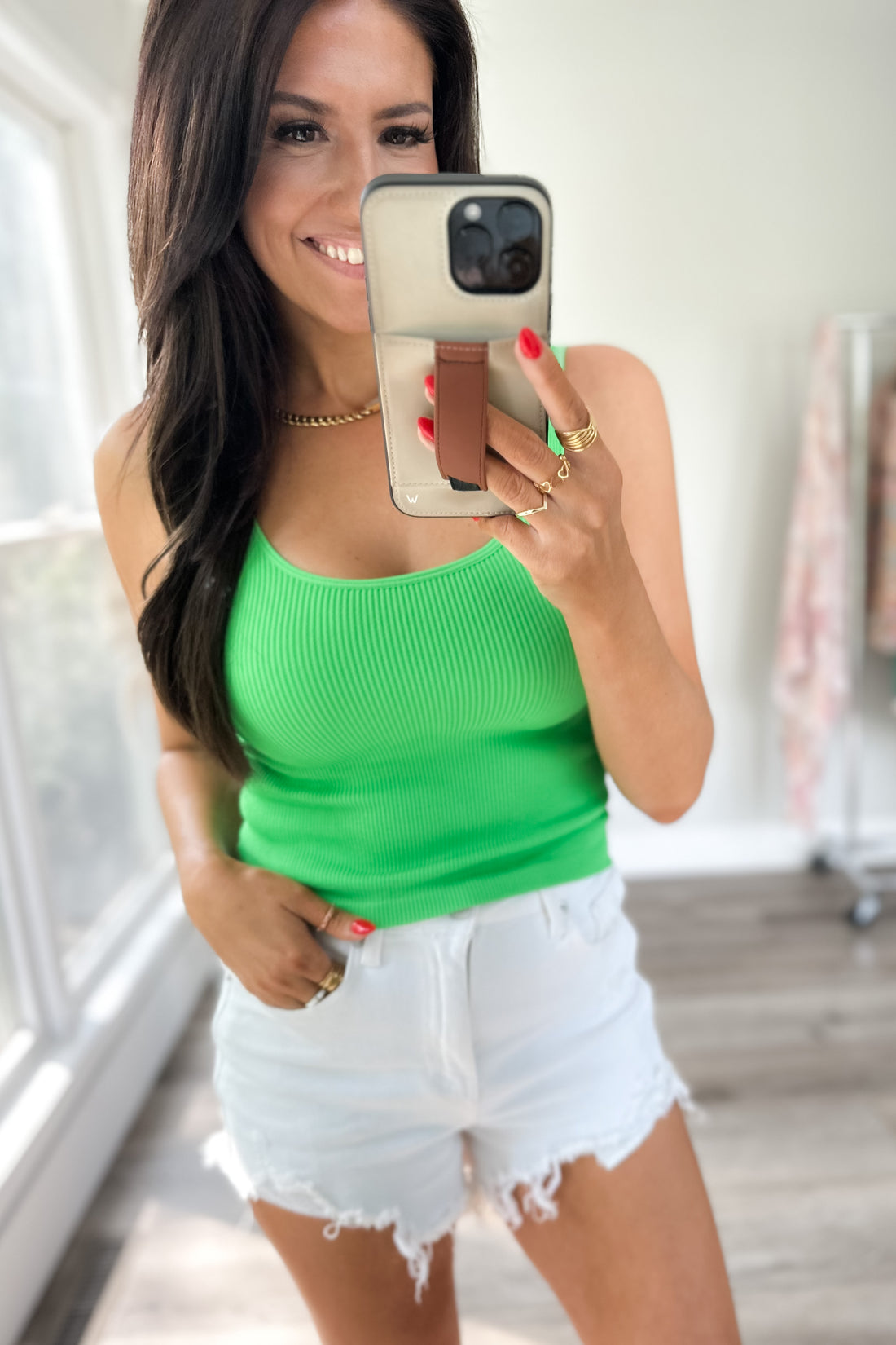 Bali Ribbed Reversible Seamless Tank- Green