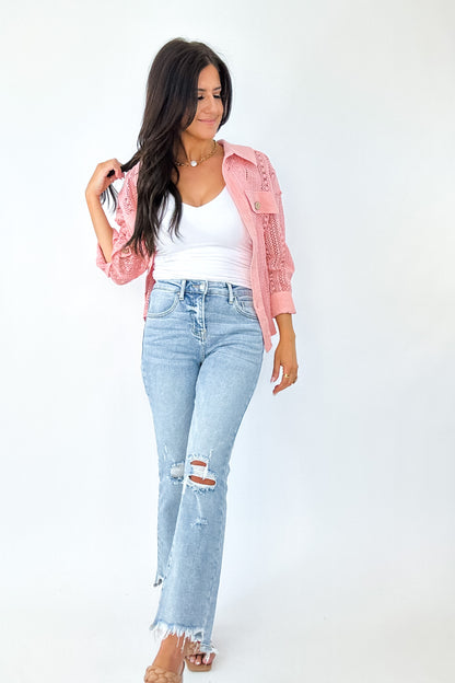 TRUDY CROCHET BUTTON DOWN SHIRT IN BLUSH