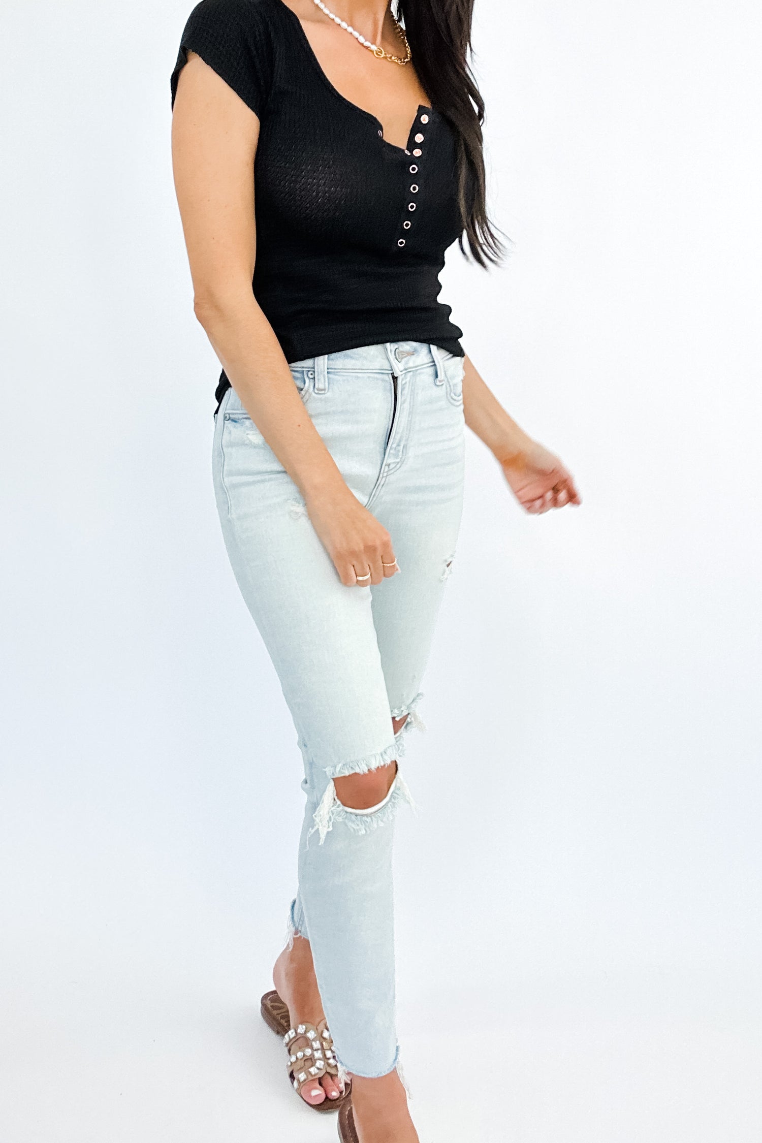 Enchantment Fiited Cap Sleeve Top- Black