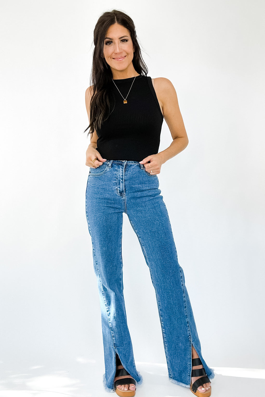 Caitlin High Rise Split Hem Straight Jeans BY RISEN  - WEBSITE EXCLUSIVE