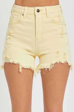SUNSHINE ON MY MIND HIGH RISE PALE YELLOW SHORTS BY RISEN JEANS