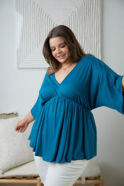 Storied Moments Draped Peplum Top in Teal - WEBSITE EXCLUSIVE