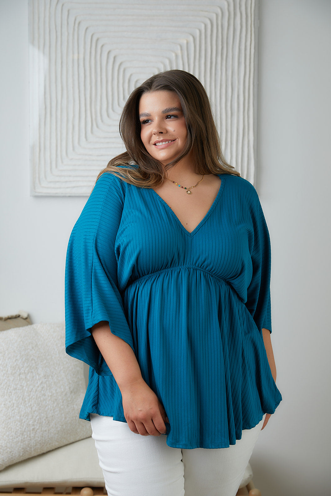 Storied Moments Draped Peplum Top in Teal - WEBSITE EXCLUSIVE