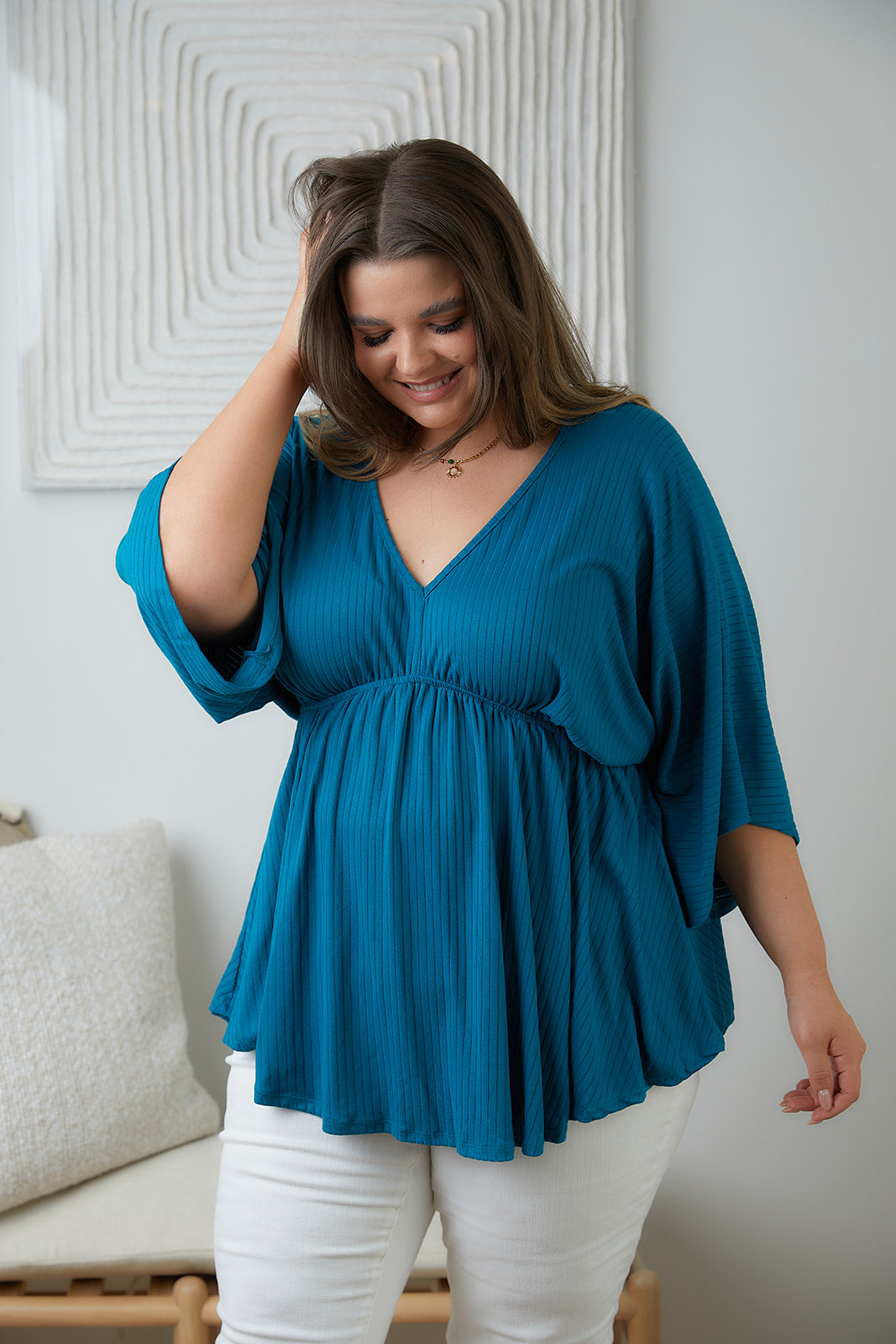 Storied Moments Draped Peplum Top in Teal - WEBSITE EXCLUSIVE