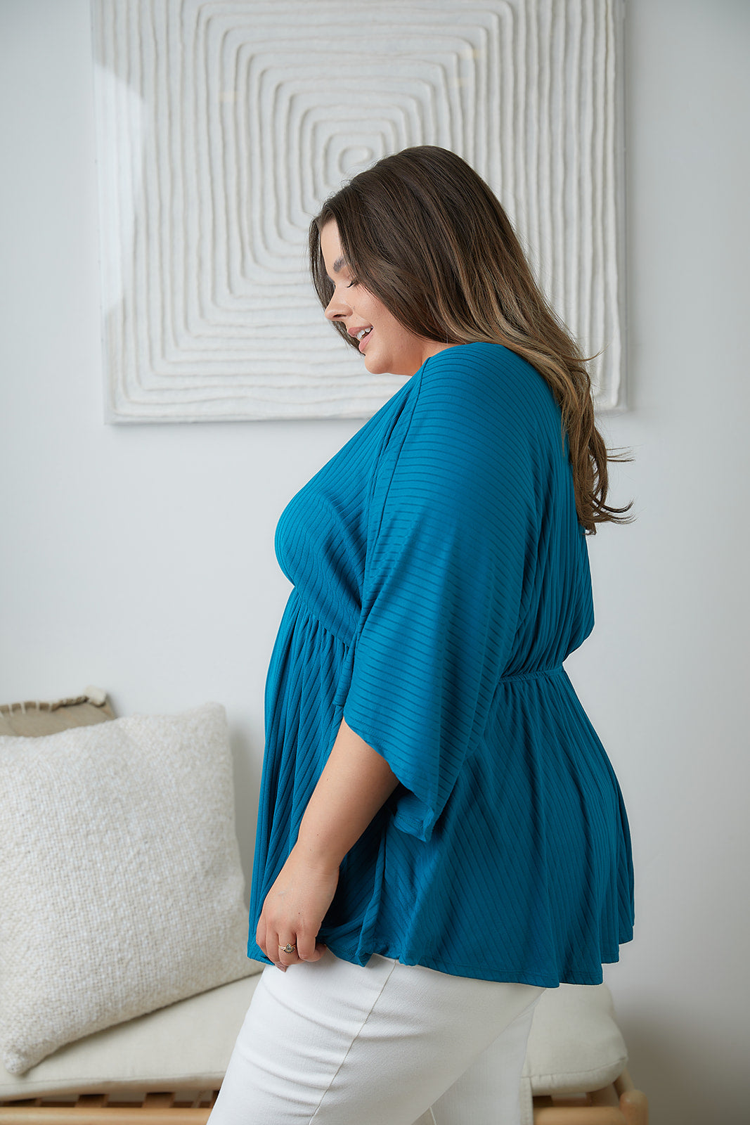 Storied Moments Draped Peplum Top in Teal - WEBSITE EXCLUSIVE