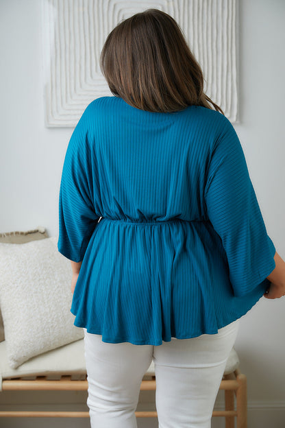 Storied Moments Draped Peplum Top in Teal - WEBSITE EXCLUSIVE