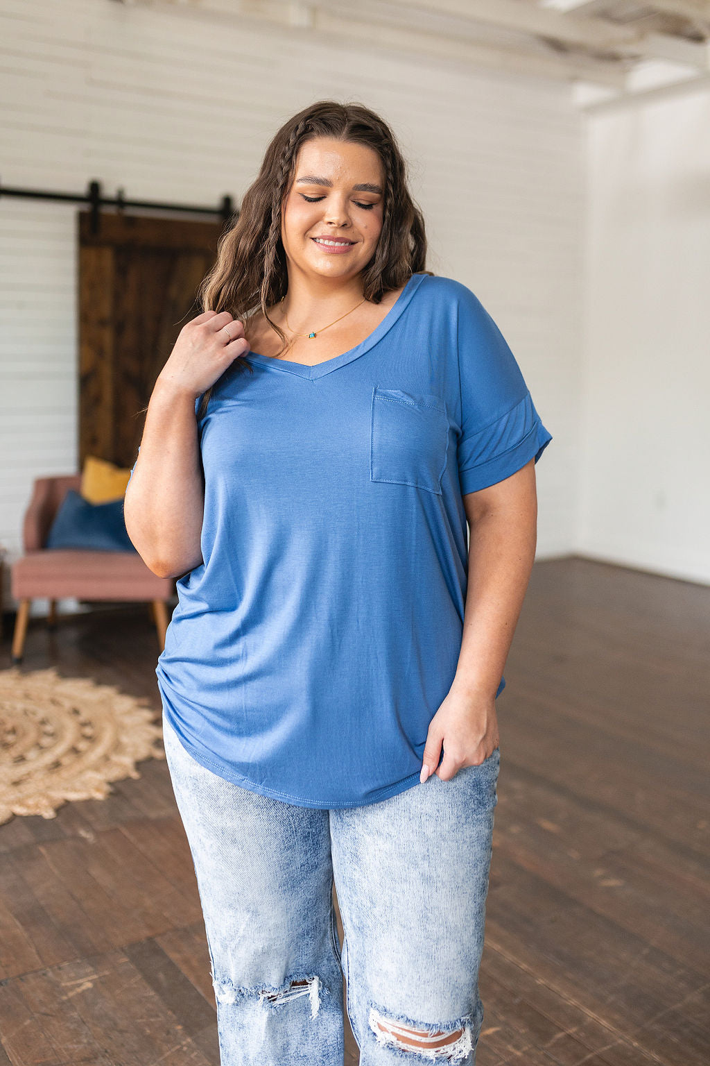 Absolute Favorite V-Neck Top in Azure - WEBSITE EXCLUSIVE