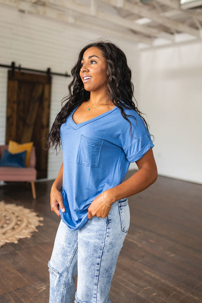 Absolute Favorite V-Neck Top in Azure - WEBSITE EXCLUSIVE