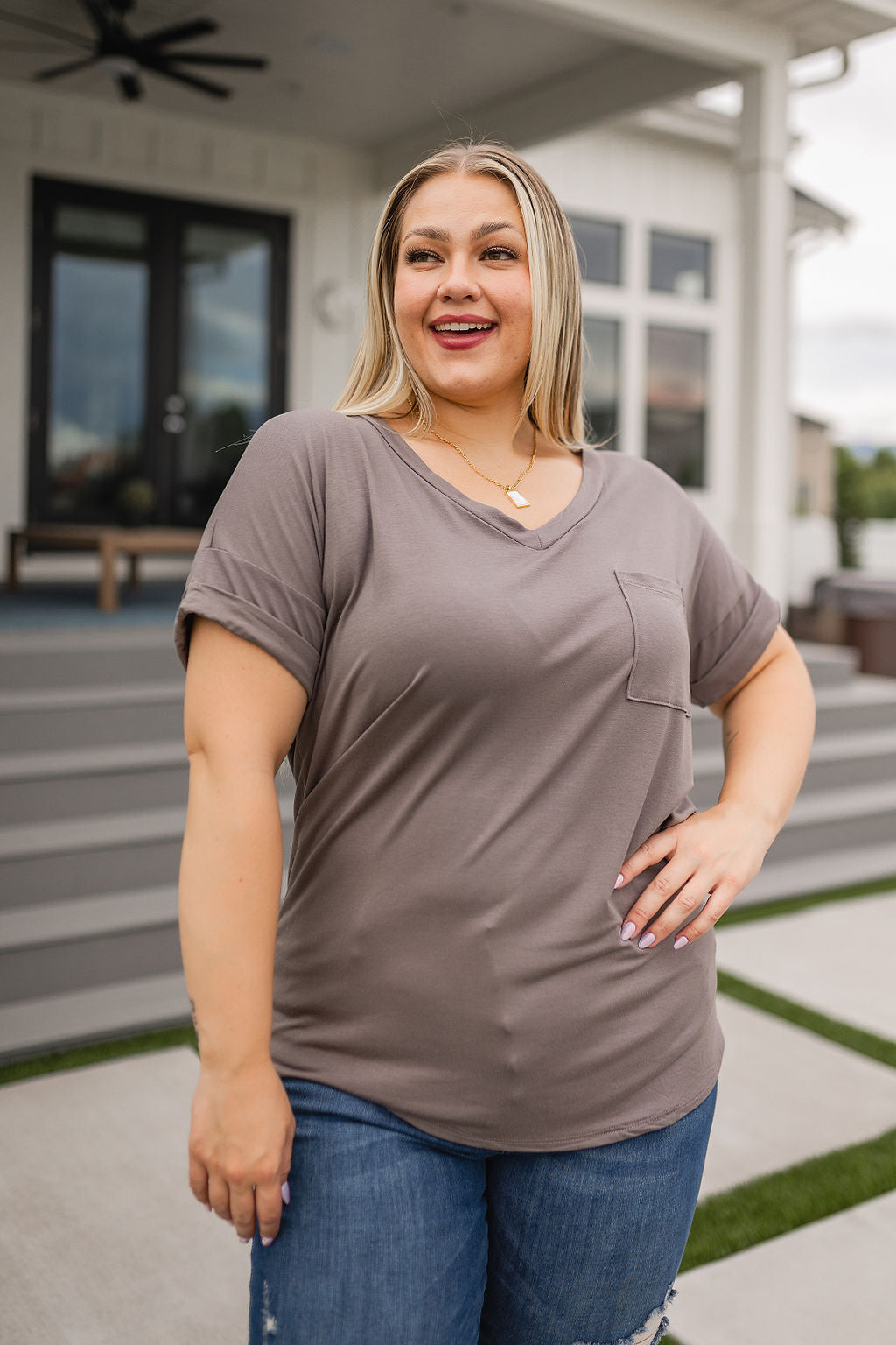 Absolute Favorite V-Neck in Dark Taupe - WEBSITE EXCLUSIVE