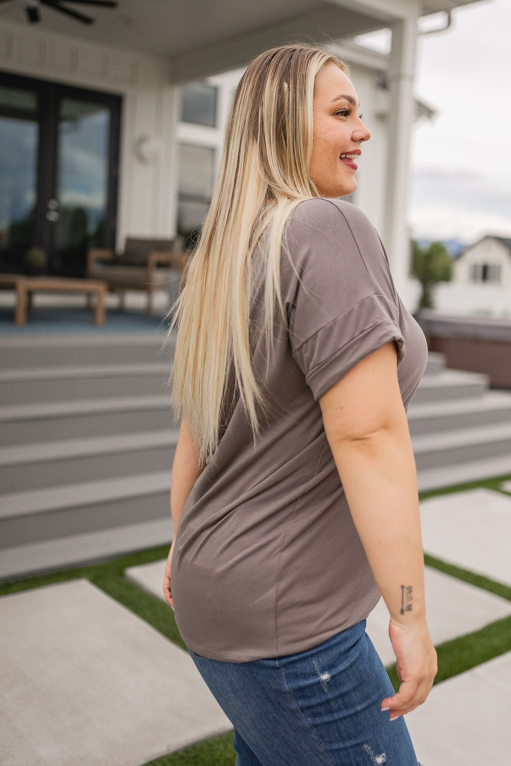 Absolute Favorite V-Neck in Dark Taupe - WEBSITE EXCLUSIVE