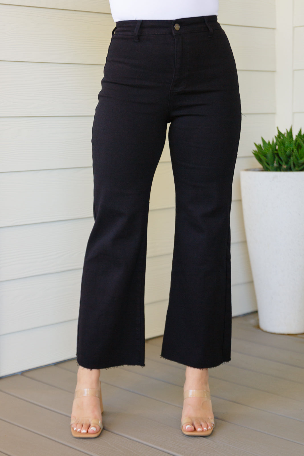 August High Rise Wide Leg Crop Jeans in Black - WEBSITE EXCLUSIVE