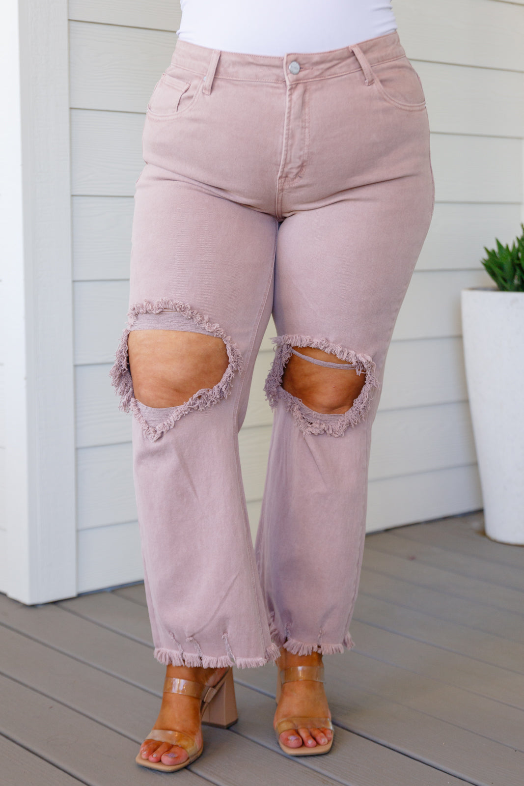 Babs High Rise Distressed Straight Jeans in Mauve - WEBSITE EXCLUSIVE