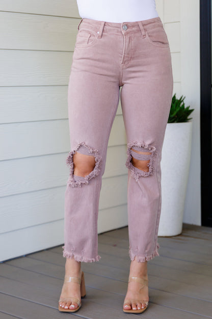 Babs High Rise Distressed Straight Jeans in Mauve - WEBSITE EXCLUSIVE