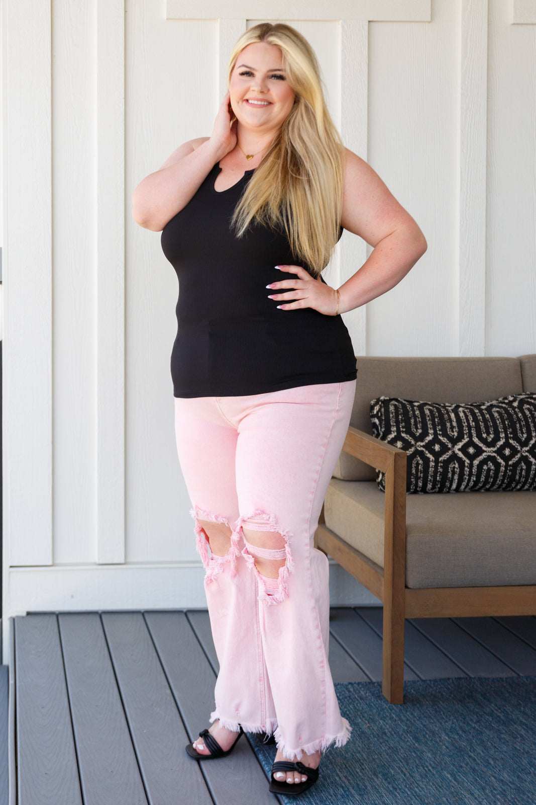 Babs Distressed Straight Jeans in Pink - WEBSITE EXCLUSIVE