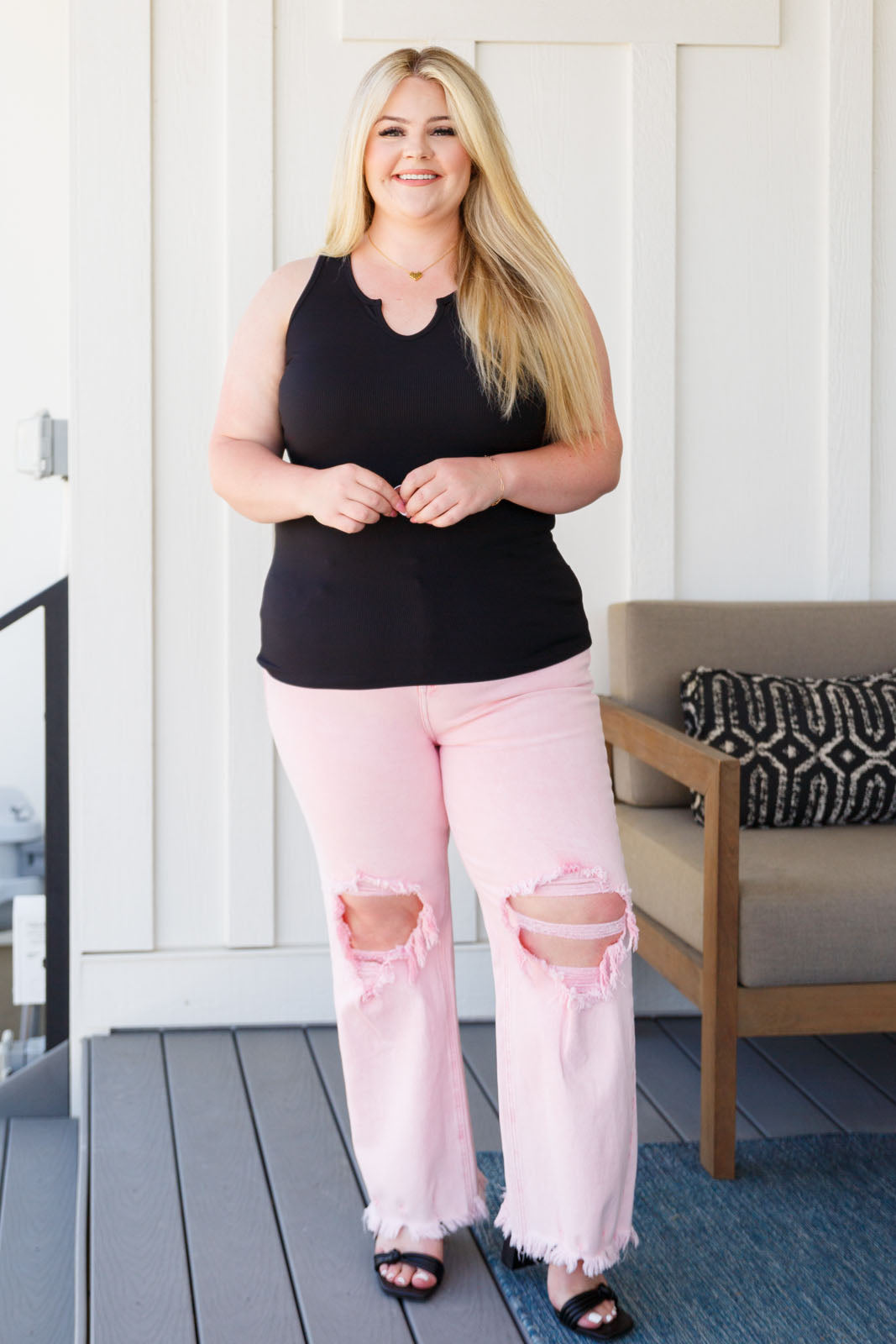 Babs Distressed Straight Jeans in Pink - WEBSITE EXCLUSIVE
