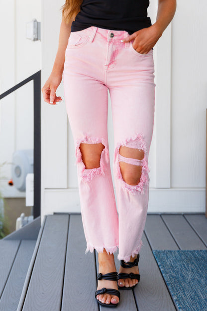 Babs Distressed Straight Jeans in Pink - WEBSITE EXCLUSIVE