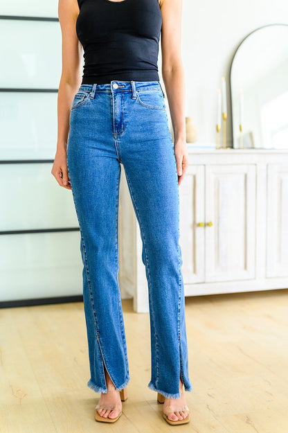 Caitlin High Rise Split Hem Straight Jeans BY RISEN  - WEBSITE EXCLUSIVE